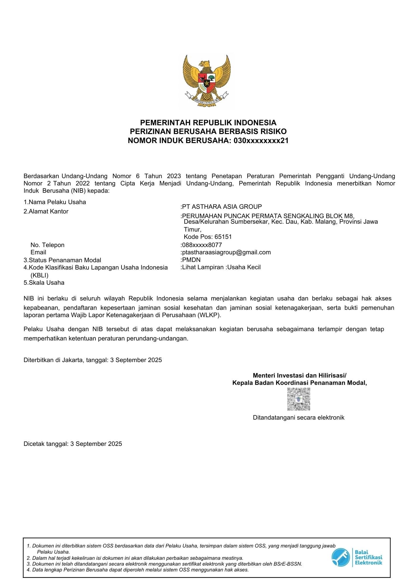 NIB (Nomor Induk Berusaha)